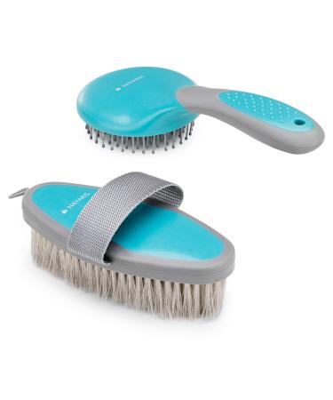 Navaris 2 -part horse care set made of mane brush and card tsche - mane ridge of tail kamm fur brush - for horses fur care - horse cleaning tools