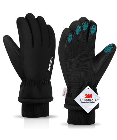 Alisxm winter gloves men and women waterproof touchscreen gloves bicycle gloves for running skiing hiking cycling l dark black