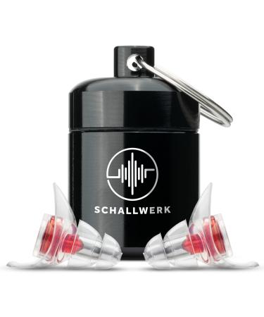 Schallwerk Women+ |Unnecessary hearing protection earplugs - dampen noise & get sound quality - earplugs transparent - Ear plugs Suitable for music festival work & learning compact aluminum container Red filters