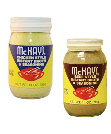 McKay's Vegetarian Chicken and Beef Style Instant Broth and Seasoning - Regular - 14 Oz Pack of 2