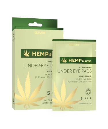 AZURE Hemp & Rose Nourishing Under Eye Pads - Toning, Hydrating & Anti Aging Eye Mask Patches - Reduces Fine Lines, Wrinkles, Dark Circles & Puffiness - Skin Care Made in Korea - 5 Pairs