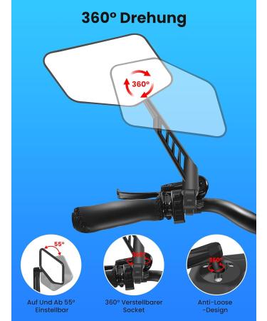 Coicer Left Bike Mirror - Extra Large 360 Adjustable Rear View Mirror for e-Bikes & e-Scooters - Universal Handlebar Compatibility - Buy Online on SooperMarket.com