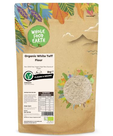 Wholefood Earth Organic White Teff Flour 2 Kg | Raw | GMO Free | Vegan | High Fibre | Source of Protein | Certified Organic 2kg