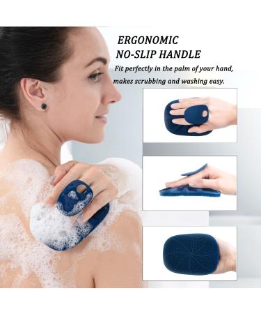 HieerBus Silicone Body Scrubber 2 Pack for Nourishing Shower Bath, Exfoliating & Cleansing - No-Slip Handle, Easy to Clean, More Hygienic - Black+Dark Blue - Buy Online on SooperMarket.com