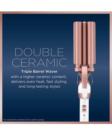 Conair Double Ceramic 3 Barrel Hair Waver - Beach Wave Curling Iron for Long-Lasting Tight Waves - Buy Online on SooperMarket.com