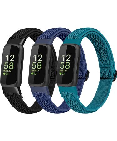3-Pack Elastic Nylon Bands for Fitbit Inspire - Adjustable Replacement Straps in Black, Midnight Blue, and Azurite - Buy Online on SooperMarket.com