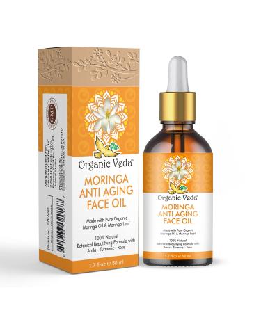 Organic Veda Moringa Anti-Aging Face Oil  Age-Defying & Moisturizing Moringa Oil  Made with Cold Pressed Pure Moringa Seeds & Moringa Leaf Oil with Amla  Turmeric  Rose 1.7 fl oz 1.7 Fl Oz (Pack of 1)