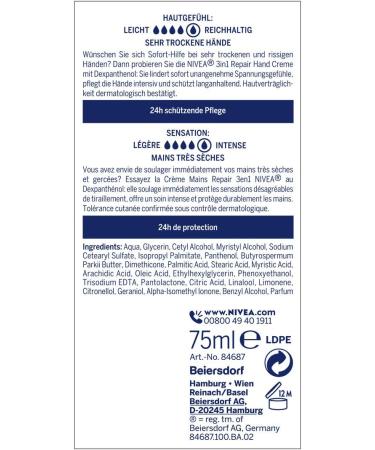 NIVEA 3-in-1 hand cream (75 ml) rich skin cream with dexpanthenol for intensive care hand care for very dry and cracked hands 75 ml (Pack of 1) - Buy Online on SooperMarket.com