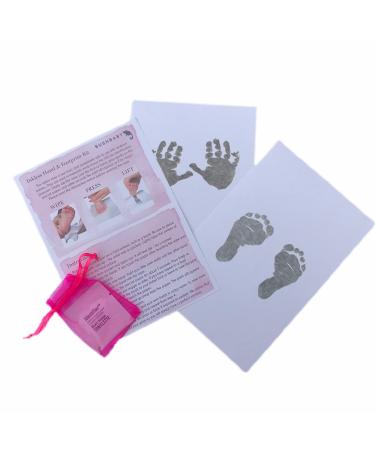 BUSHBABY Inkless Hand & Footprint Kit Inkless Handprint Kit Inkless Paw Print Kit Newborn Keepsake Essential Baby Girl Gifts New Born Baby Shower Gifts for Mum Baby Ink Pads for Hands and Feet 2 wipes Pink