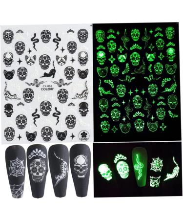 Halloween Nail Art Stickers Glow in The Dark Nail Decals 3D Self-Adhesive Fluorescent Nail Stickers Skull Spider Witch Ghost Pumpkin Bat Snake Nail Design for Women and Girls DIY Acrylic Nail - Buy Online on SooperMarket.com