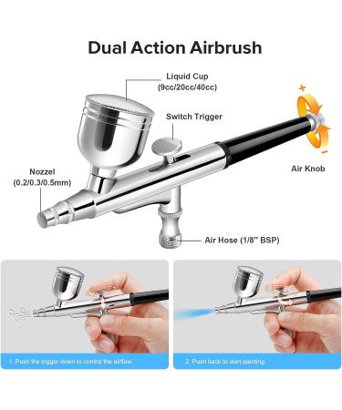 COSVII Upgraded 40 PSI Airbrush Kit with Compressor, Dual Action Gun Set for Art, Makeup, Cake Decorating - Black - Buy Online on SooperMarket.com
