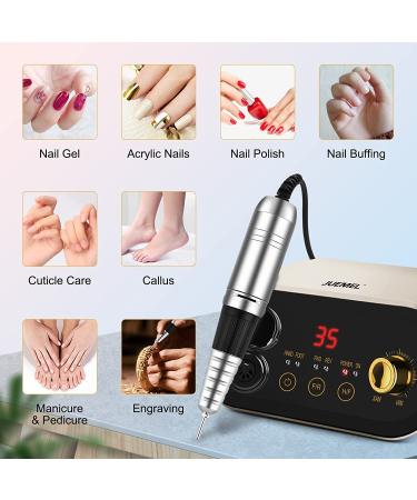 JUEMEL Professional Nail Drill Machine 35000rpm with Foot Pedal, Forward/Reverse Rotation, 125pcs Nail Drill Bits - Electric File for Gel Nails, Acrylic Manicure Pedicure Tool Kit, High-Speed Polishing & Shaping - Wall Plug Included - Buy Online on SooperMarket.com