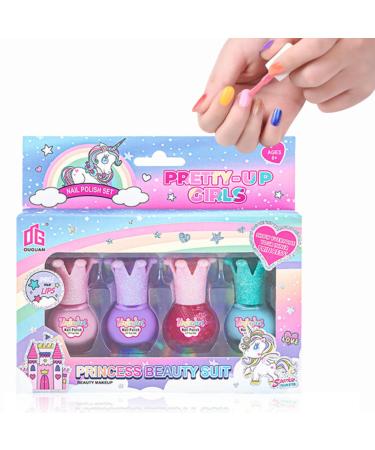 TBeautfave Nail Polish Set 4 Color Peel off Pink Nail Varnish Set Quick Dry & Long Lasting Nail Polish Water-Based Non-toxic Natural Nail Polish Set No Need UV DIY Nail Art