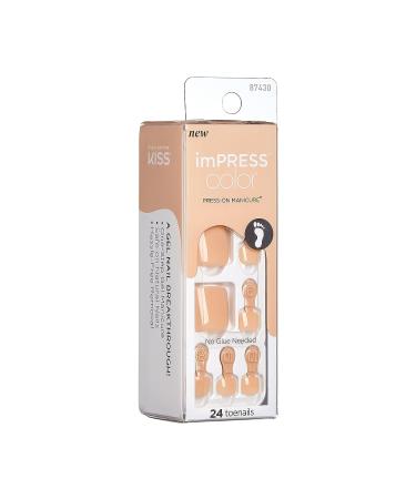 imPRESS Color Press-On Pedicure Fake Toenails Kit - Sweet Love Style, Dark Tan Square Shaped Nails with Prep Pad, Mini Nail File, Cuticle Stick - 24 Fake Nails - Buy Online on SooperMarket.com