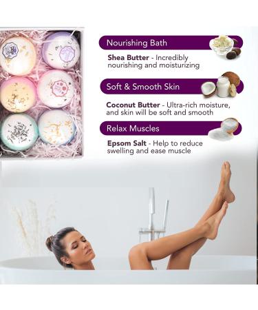 Natural Bath Bombs Spa Set - 6 Fizz Balls with Lavender, Jasmine, Rose, Calendula, Green Tea & Osmanthus Scents - Coconut & Shea Butter for Genuine Moisturization - Relax and Soften Skin - Buy Online on SooperMarket.com