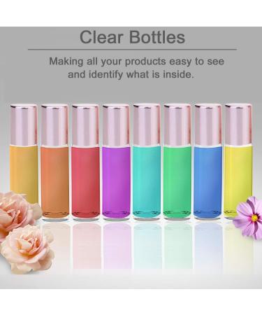Alledomain 10Pcs 10ml Essential Oil Roller Bottles Refillable Transparent Glass Roll on Bottles Clear Roll Bottles with Stainless Steel Balls & Rose Gold Cap Include 12 Labels Dropper & Opener Color 3 - Buy Online on SooperMarket.com
