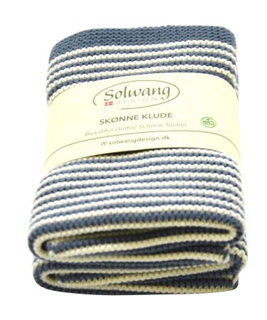 Solwang 2- Pack Striped 100% Organic Danish Cotton Beautiful Wash Cloth in Garter Stitch Knit - Made in India 10 inch Square (2-Pk Nature/Dark Rustic Blue Organic)