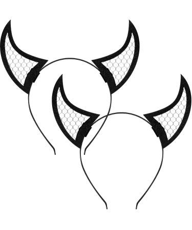 2 Pieces Halloween Cosplay Headband Spider Web Devil Horn Headband Mesh Demon Horns Head Band Black Devil Hair Bands for Women Girls Halloween Costume Fancy Dress Accessories