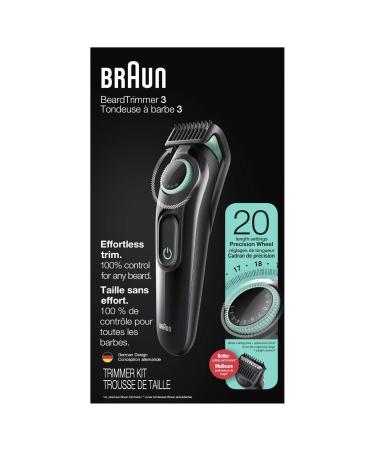 Braun Beard Trimmer BT3221 Beard trimmer and Hair Clipper for Men Lifetime Sharp Blades 20 Length Settings Black/Volt Green 1 Count