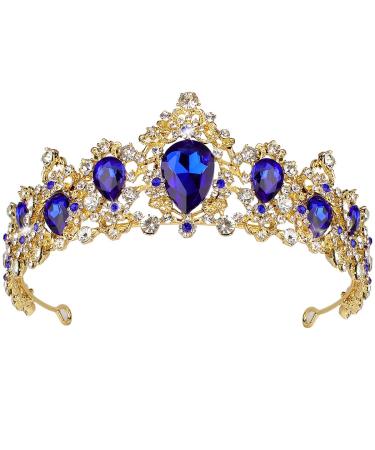 Didder Baroque Vintage Rhinestone Tiara  Blue Royal Crystal Tiaras for Women Gold Princess Crown Tiaras for Girls Bridal Hair Accessories for Wedding/Prom/Pageant/Birthday/Party/Photography