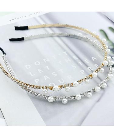 2 Pcs Pearl Rhinestone Headbands - Bridal Hair Hoop for Elegant Women and Girls - Buy Online on SooperMarket.com