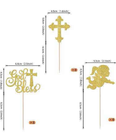 Rsstarxi 24 Pack God Bless and Cross Cupcake Toppers Glitter Angel Christening Babyshower Girl Baptism Cupcake Picks Decorations for First Communion Baptism Party Cake Decorations Gold - Buy Online on SooperMarket.com