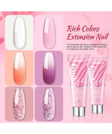 COSCELIA Poly Nail Gel Kit with UV Light 36W - 6pcs Extension Gel Set for Color Changing & Glitter Nails - Beginner Manicure Kit with Base, Top Coat, and Slip Solution - Ideal Gift for Women and Girls - Buy Online on SooperMarket.com
