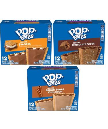 Pop Tarts Frosted Variety, S'mores, Chocolate Fudge, and Brown Cinnamon Sugar, 20 Ounce (Pack of 3) - with Make Your Day Bag Clip