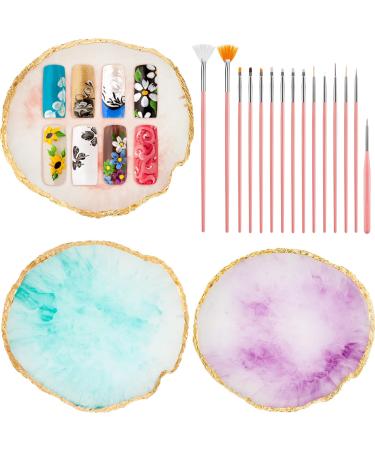 3 Pieces Nail Palettes Nail Mixing Palette Polish Color Mixing Plate Golden Edge Resin Nail Holder Nail Display Cosmetic Mixing Tools (Round Shape)