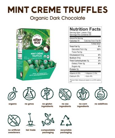 Alter Eco Mint Creme Truffles - 58% Pure Dark Cocoa - Fair Trade Organic - Non-GMO Gluten Free - 60 Count - Buy Online on SooperMarket.com