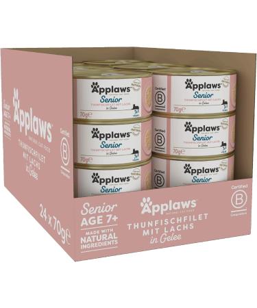 Applaws Natural Complete Wet Cat Food for Senior Cats - Tuna & Salmon in Broth | 70g Tin (24 Pack) - Premium Quality Grain-Free International Shipping - Buy Online on SooperMarket.com