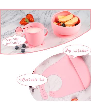 6-Piece Silicone Baby Weaning Set in Pink | Bib, Plate, Bowl, Cup, Fork & Spoon for Babies, Toddlers & Kids - Buy Online on SooperMarket.com