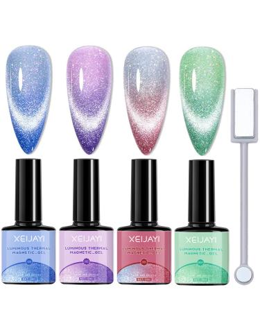 Holographic Gel Polish Glitter Cat Eye Gel Nail Polish Temperature Colour Changing UV Gel Polish Set with Neon Effect Soak Off Magnetic Nail Polish Nail Art Gift for Women