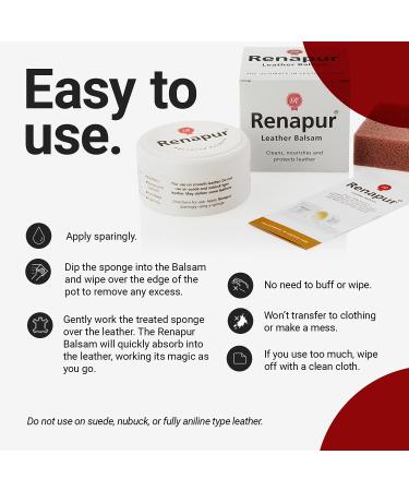 Renapur Leather Balsam 200ml + Applicator Sponge | Natural Conditioner & Restorer for Sofas, Furniture, Shoes, Bags, Car Seats, Saddlery | Protector for Leather - Original - Buy Online on SooperMarket.com
