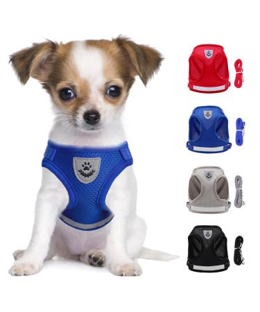 LOOK ANDES DOUCHER SMALLY DOGS CATE CAURITION with a leash reflective soft padded dog dishes air-mesh breast dishes for puppies Small dogs cats XS (chest: 24-27cm) blue