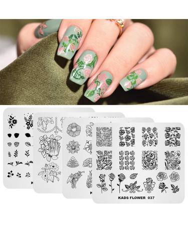 4pcs Nail Stamping Plate Set Flower Gemstone Theme Image Design Templates Manicure Printing DIY Nail Art Tools 57