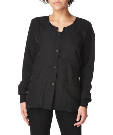 WonderWink Women's Scrubs Four Way Stretch Sporty Snap Jacket X-Large Black