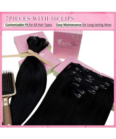 Youngsee Real Hair Clip In Extensions - 35cm Black 120g Remy Human Hair 7PCS - Buy Online on SooperMarket.com