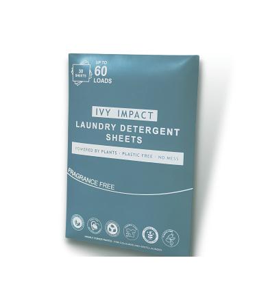 IVY IMPACT Laundry Detergent Sheets Strips | Ultra-Concentrated | Eco-Friendly | Sensitive Skin | Suitable for Machine and Hand Washing | Up to 60 Loads | Scent: Fragrance Free Unscented