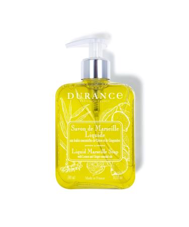 Durance Liquid Marseille Soap With Lemon & Ginger Essential Oils 300ml - Paraben Free Hand Wash - Vegan Friendly - Gently Cleanses & Nourishes