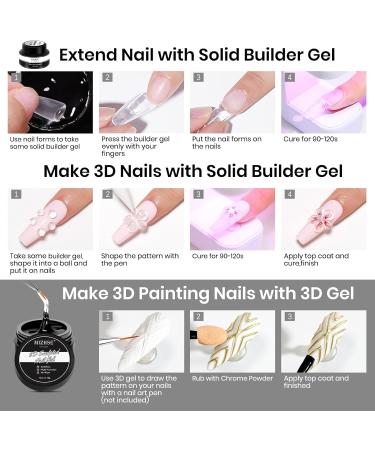 MIZHSE Solid Nail Builder Gel and 3D Nail Gel Kit All in 1 Kits with Chrome Powder and Silicone Nail Art Sculpture Pen Clear Gel Nail Extension 3D Sculpting Gel for Nails Strengthen Gel for Nails Art - Buy Online on SooperMarket.com