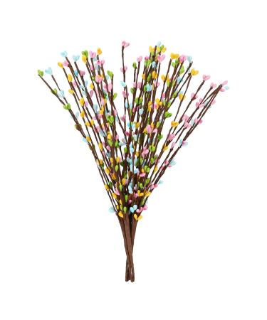 Pack of 6 Artificial Paster Pip Berry Sprays Easter Floral Picks Springtime Pip Berry Picks Stems for Spring Easter Crafts Floral Arrangement Wreath Decoration(Pink Yellow Green and Blue)