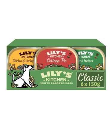 Lily's Kitchen Natural Adult Dog Food Wet Trays - Classic Dinners Multipack - Chicken Lamb & Beef - Complete Meal Recipes (6 Trays x 150g) Classic Multi 900 g (Pack of 1)