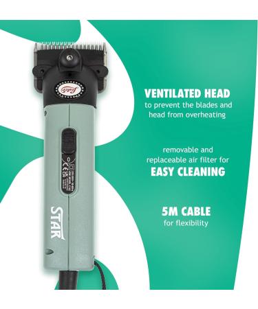 Lister Star Horse Clipper - Green Professional Animal Clipper Clippers for Horses & Cattle Farm Supplies Lightweight Low Vibration Corded 5m Cable Medium Duty Clipping 240 Volts Green with Hard Case - Buy Online on SooperMarket.com