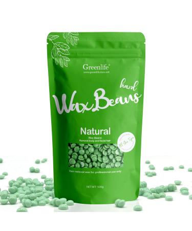 GreenLife 17.6oz/1.10lb/500g Hard Wax Beads Hard Wax Beans Hair Removal Painless Waxing Bean Home wax Kit for Facial Legs Arms Body Bikini Brazilian Pearl Depilatory Hot Waxs for Women and Men (Green tea)