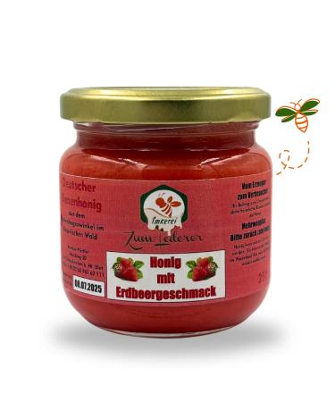 German strawberry honey - honey sweet spread from the family beekeeping Zum Lederer - 250 g creamy honey with a fruity strawberry taste from the Bavarian Forest - honey directly from beekeeper hunt with strawberry flavor 250 g (1 Pack)