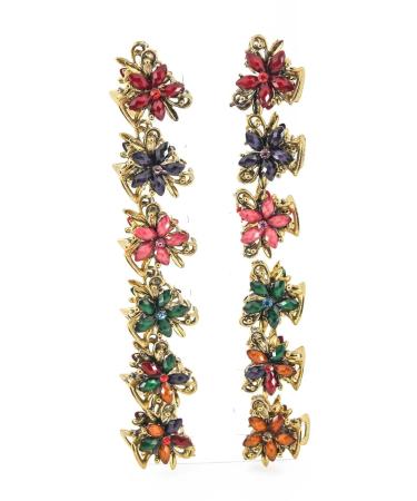 Yeshan Vintage Flower Design Mini Jaw Clips Set - Pack of 12 with Rhinestone and Crystal Detailing - Buy Online on SooperMarket.com