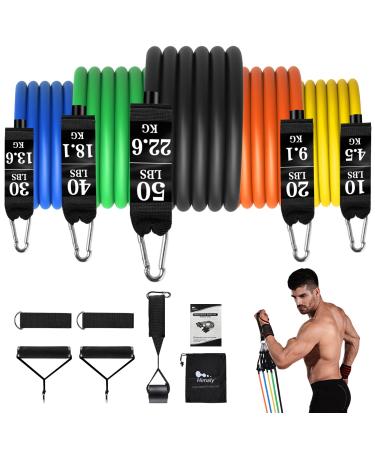 Himaly resistance tapes set 100lbs/150LBS 5 resistance bands with handle ankle straps fitness strips exercise rubbes training tapes for strength training Yoga Pilates Resistance training - 150LBS