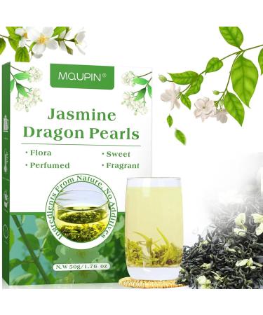 Jasmine Dragon Pearls 50g MQUPIN Loose Leaf Green Tea 101% Natural Floral Scented Hand Rolled Jasmine Green Tea with Pleasant Great Aroma and Tonic Effect White 50g
