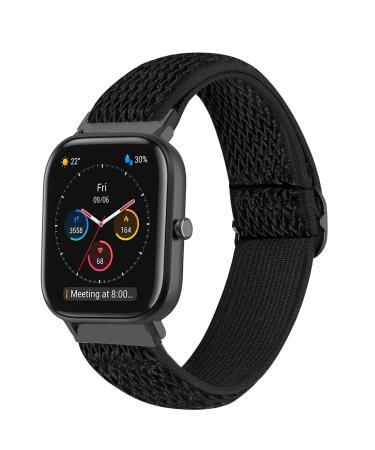Krudary Adjustable Elastic Band Compatible with Amazfit GTS / GTS 2 / GTS 2 Mini / GTS 2e / GTS 3 , Soft Stretch Nylon Loop Bracelet Strap Replacement for Amazfit Bip / Bip U Pro / Bip S Lite Black